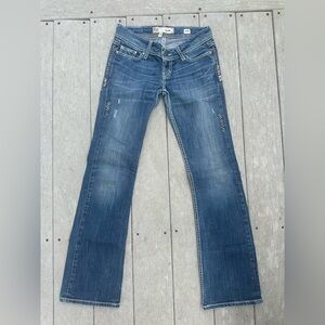 BKE Blue Boot Cut Jeans with Distressed Details